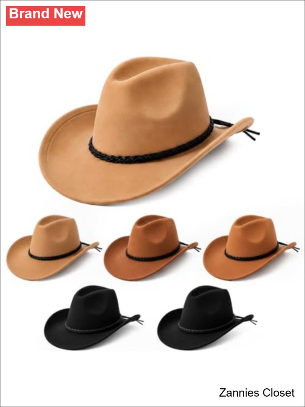 🤠 Hercicy 6 Pc Western Cowboy Hats Polyester Felt Unisex Adult Wide Brim